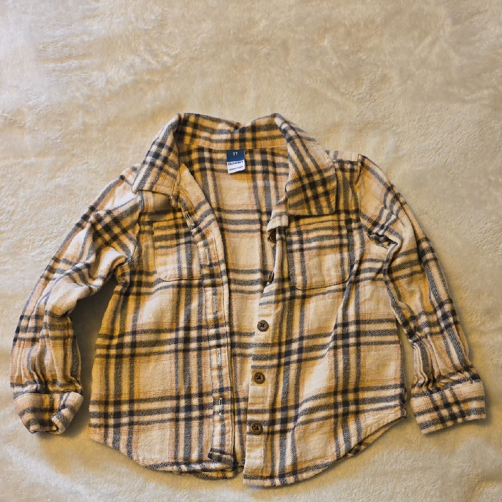 Old Navy Kids Plaid Button-Down Shirt in Tan and Black